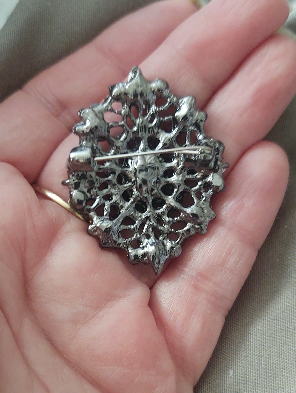 Smokey Rhinestone Filigree Brooch - Picture 3 of 4